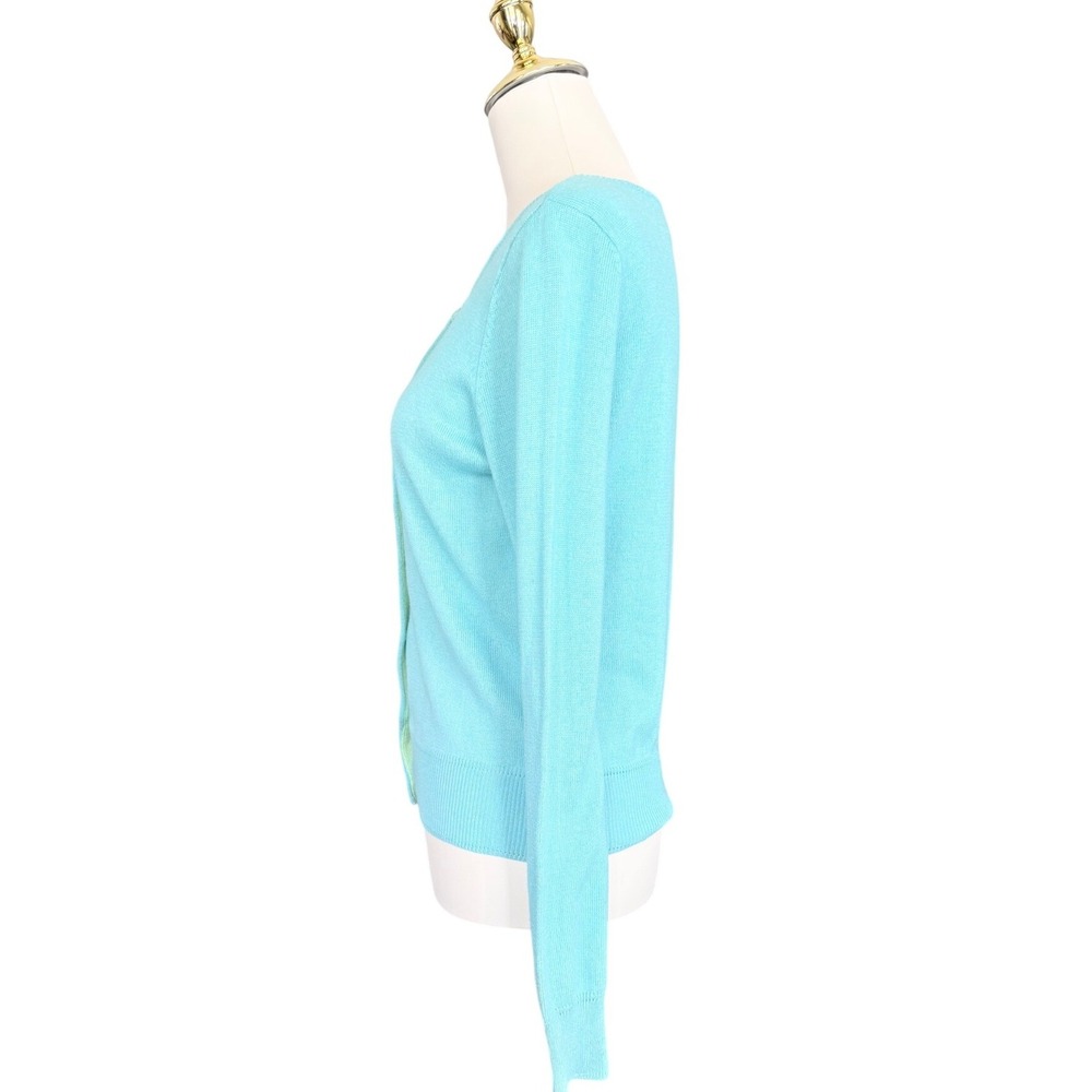 Milly of New‎ York Turquoise Blue Silk Cashmere Cardigan Lime Trim L vintage - Picture 5 of 9